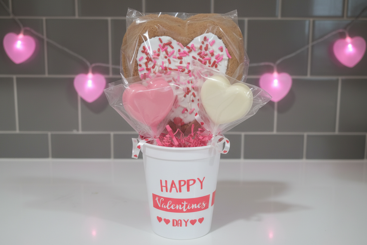 Valentine Treat Cup | XL Heart Sugar Cookie Pop & Chocolate