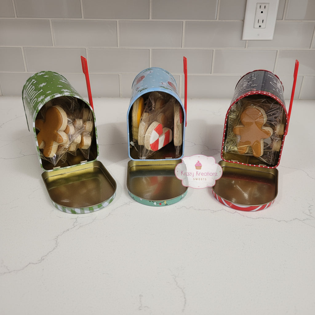 Three small canisters with decorative lids on a pink surface, featuring a brand logo in the center.