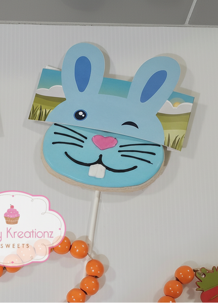 Bunny Face Cookie Pops – Decorated Sugar Cookies on Sticks - Easter Basket Treats