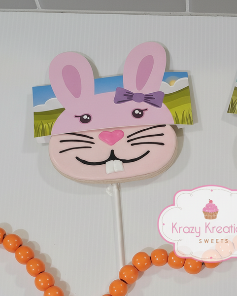 Bunny Face Cookie Pops – Decorated Sugar Cookies on Sticks - Easter Basket Treats