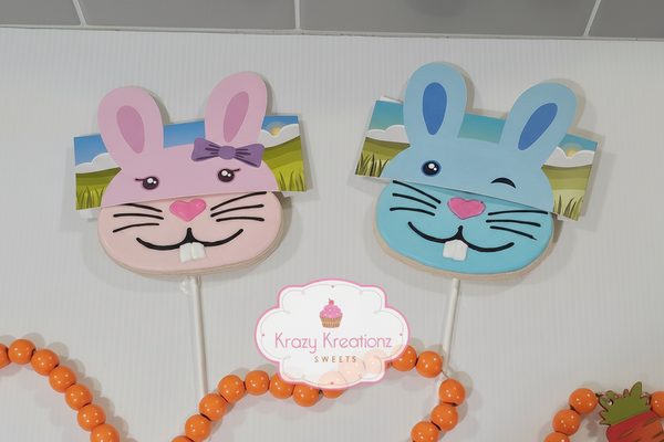 Bunny Face Cookie Pops – Decorated Sugar Cookies on Sticks - Easter Basket Treats