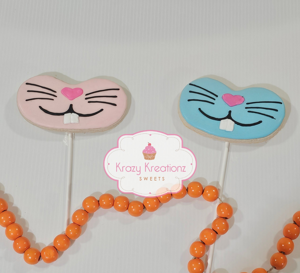 Bunny Face Cookie Pops – Decorated Sugar Cookies on Sticks - Easter Basket Treats