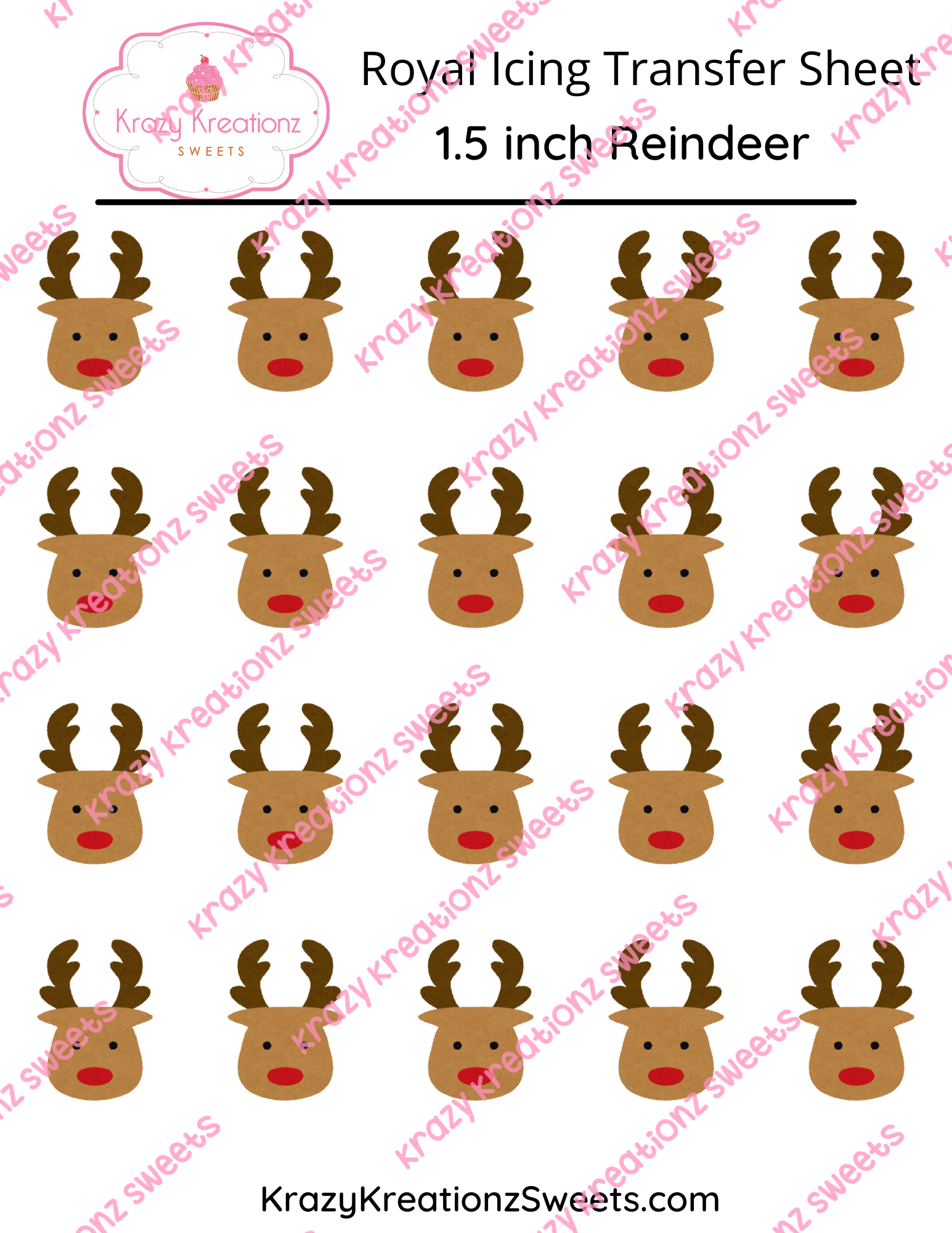 1.5 inch Reindeer icing Transfer