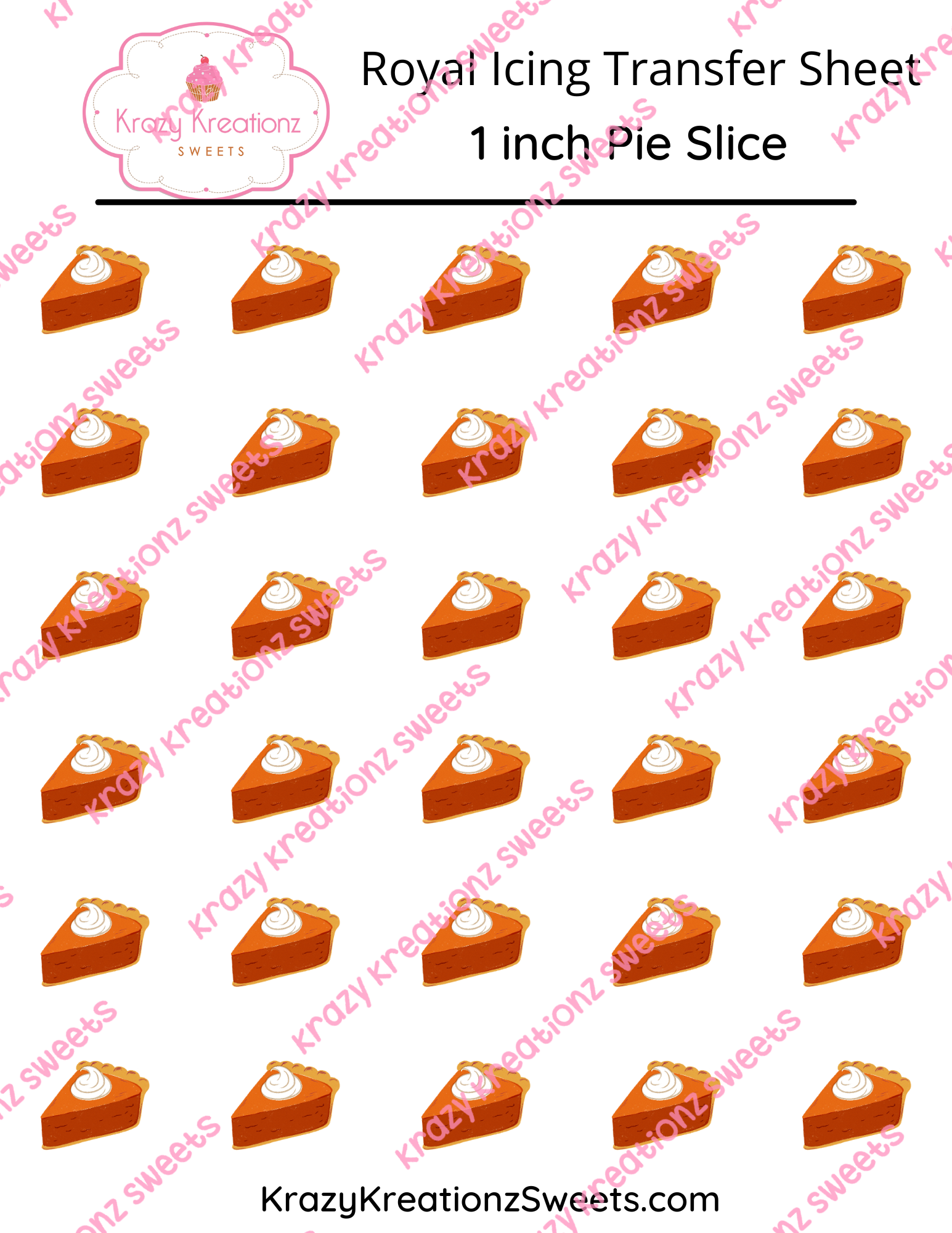 1 inch Pie Slice icing Transfer