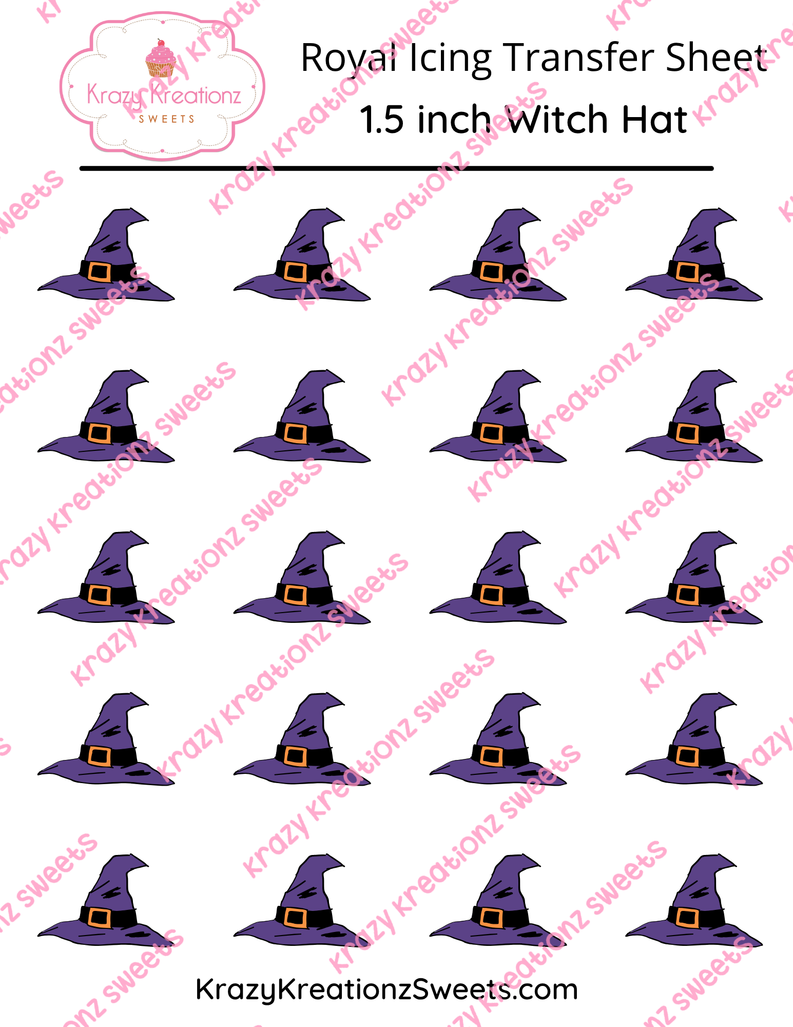 1.5 inch Witch Hat icing Transfer