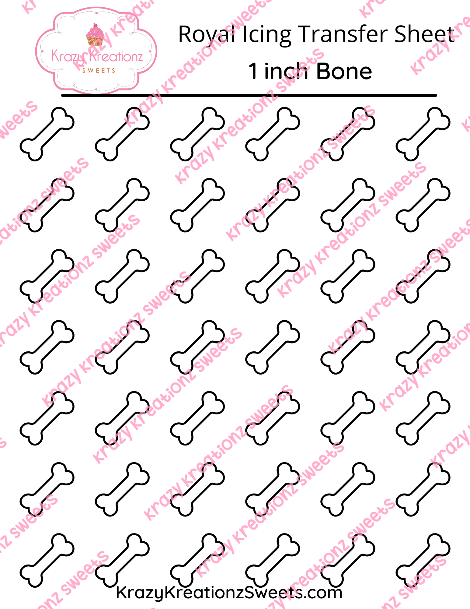 1 inch Bone Royal Icing Transfer