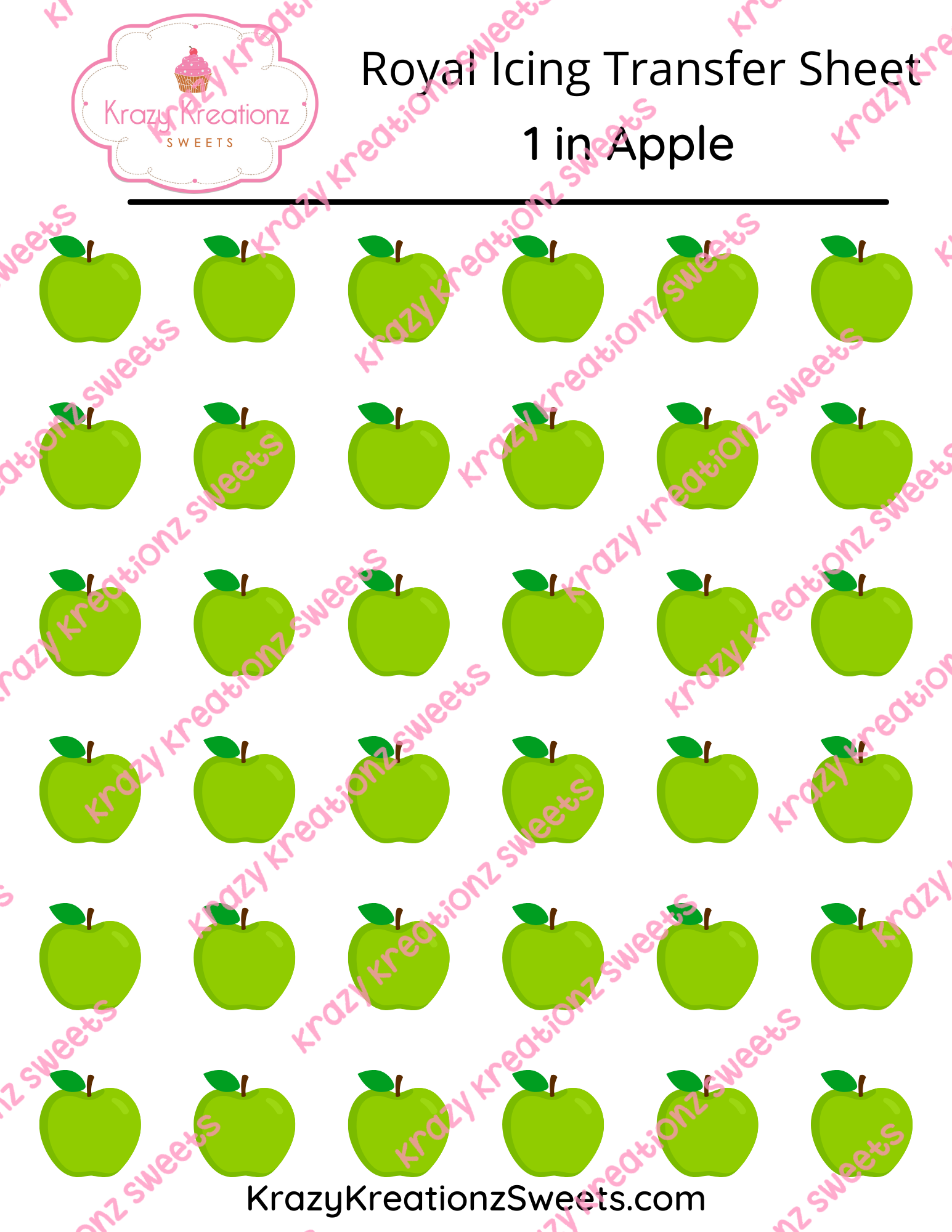 1 inch Apple Royal Icing Transfer