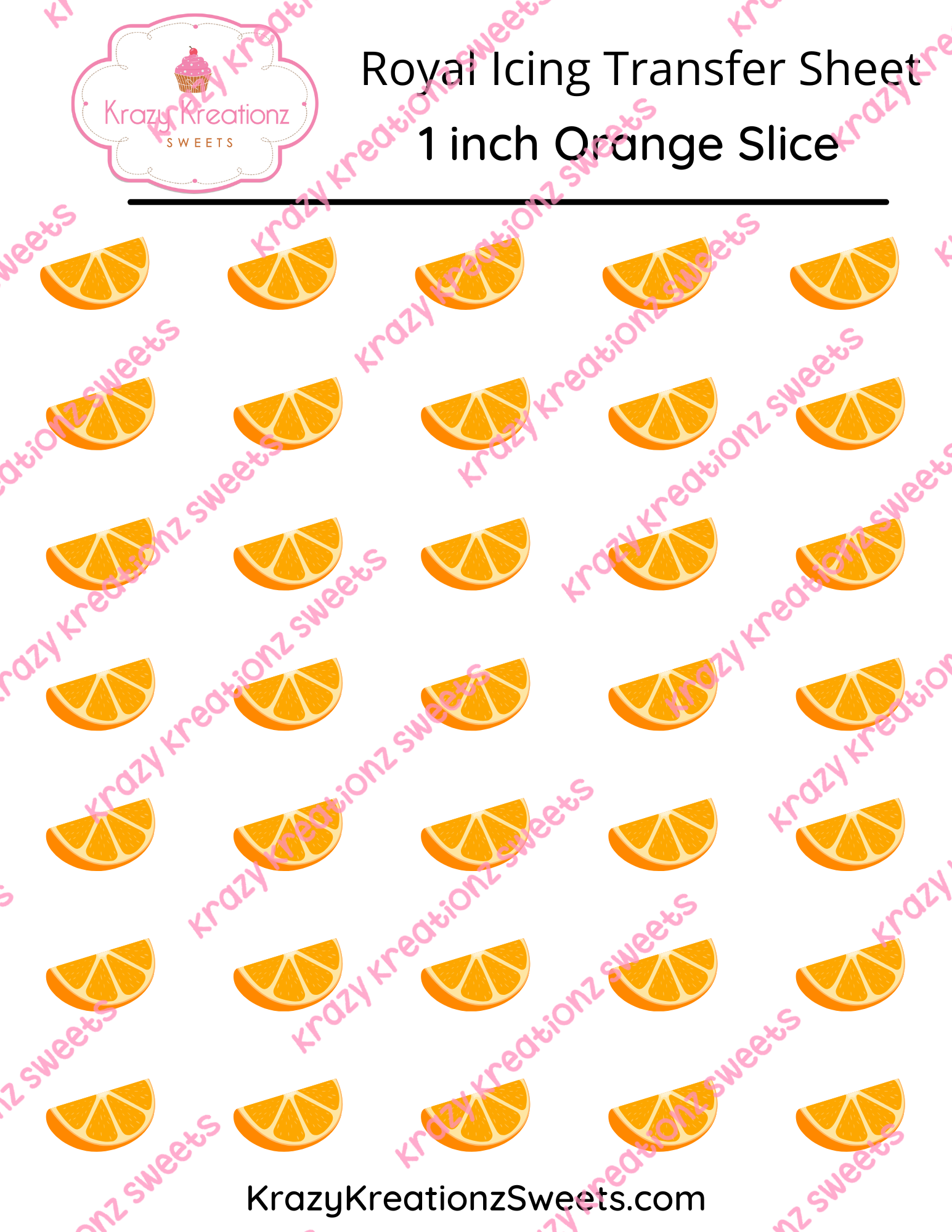 1 inch Orange Slice Royal Icing Transfer