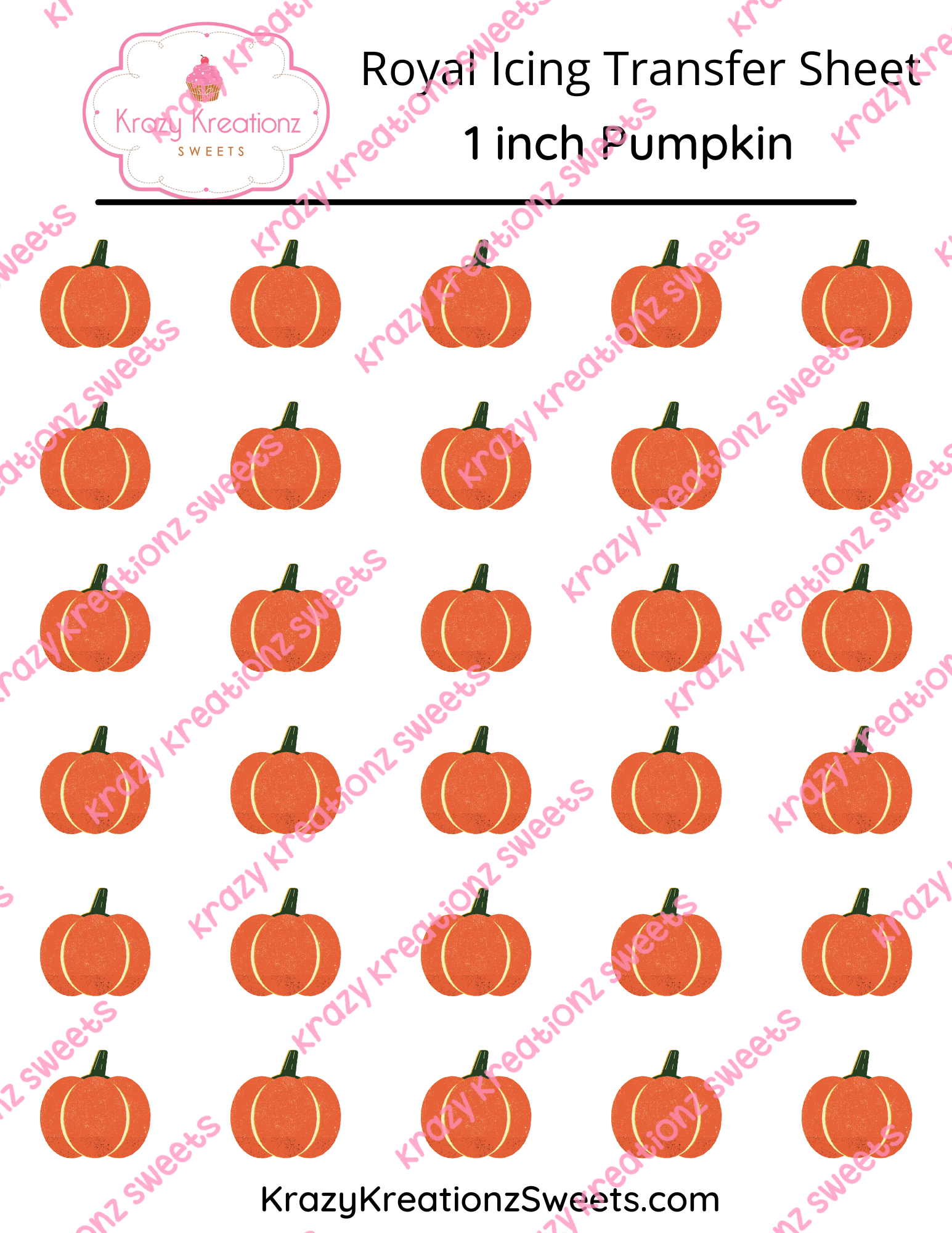1 inch Pumpkin Royal Icing Transfer
