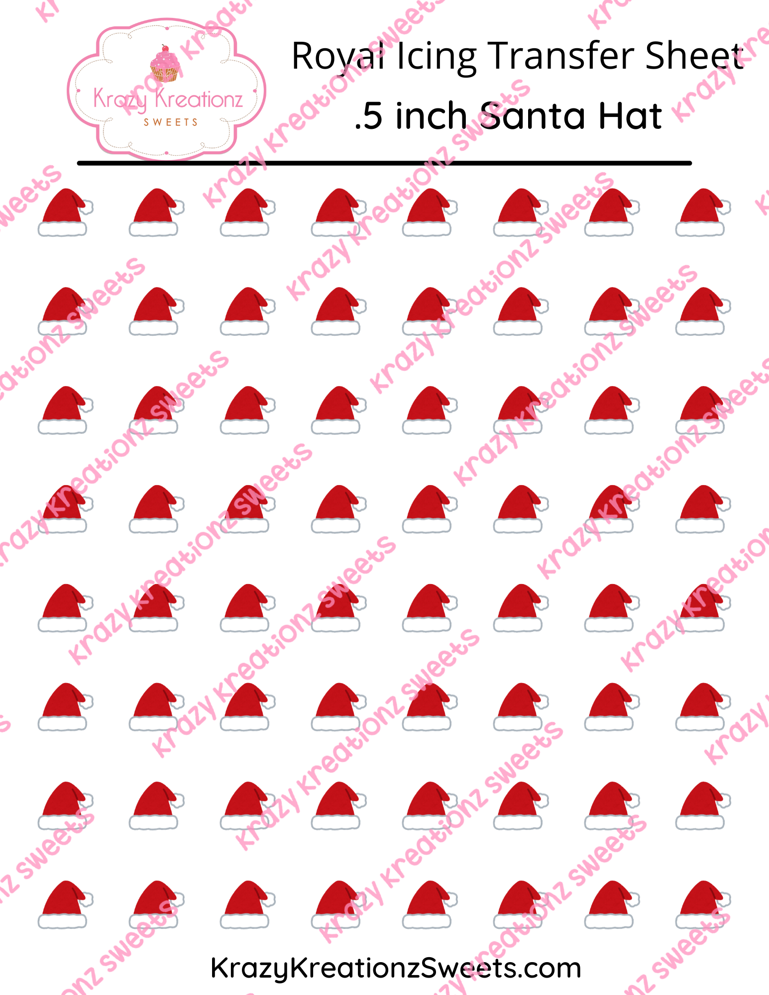 .5 inch Santa Hat Royal Icing Transfer
