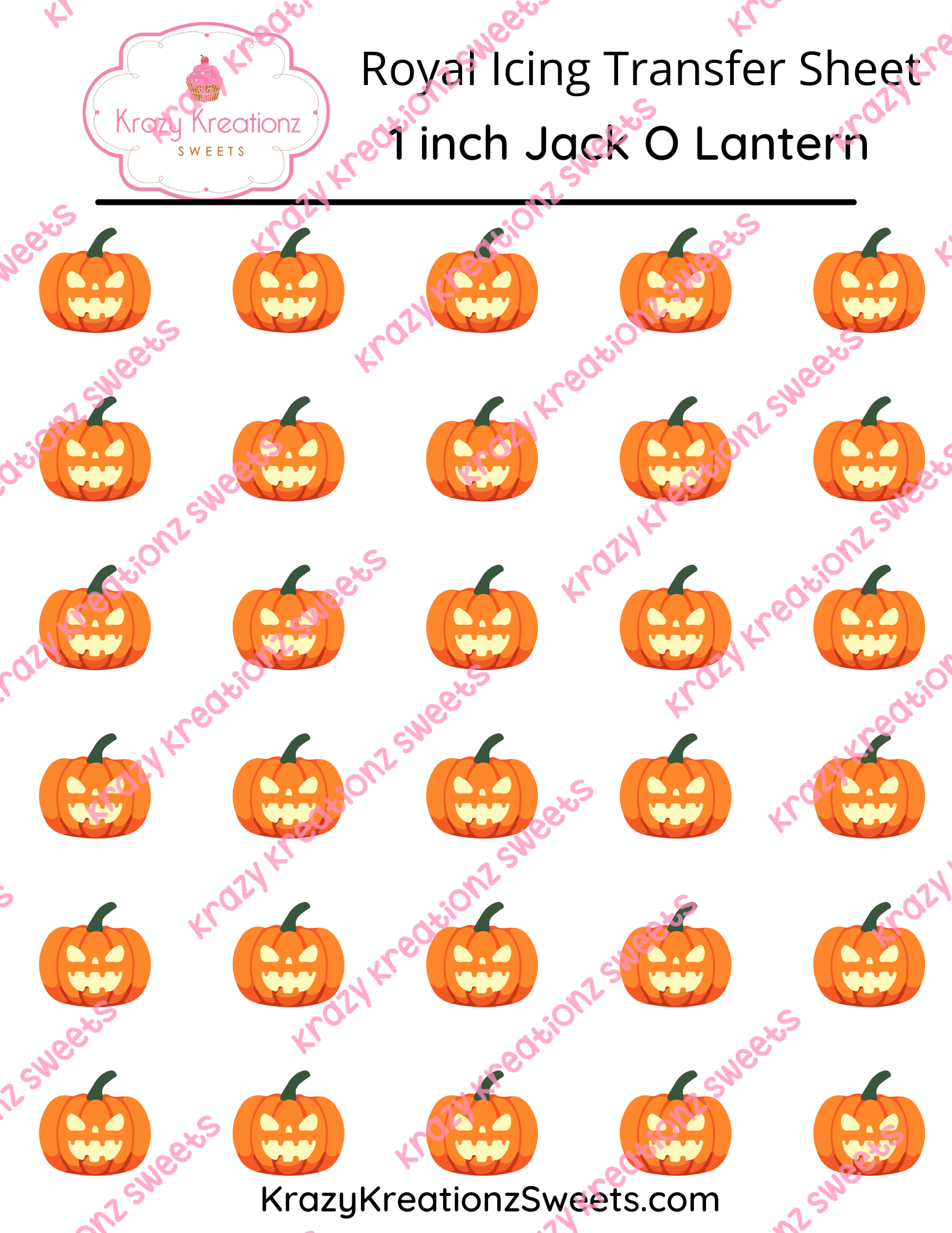 1 inch Jack O Lantern Royal Icing Transfer