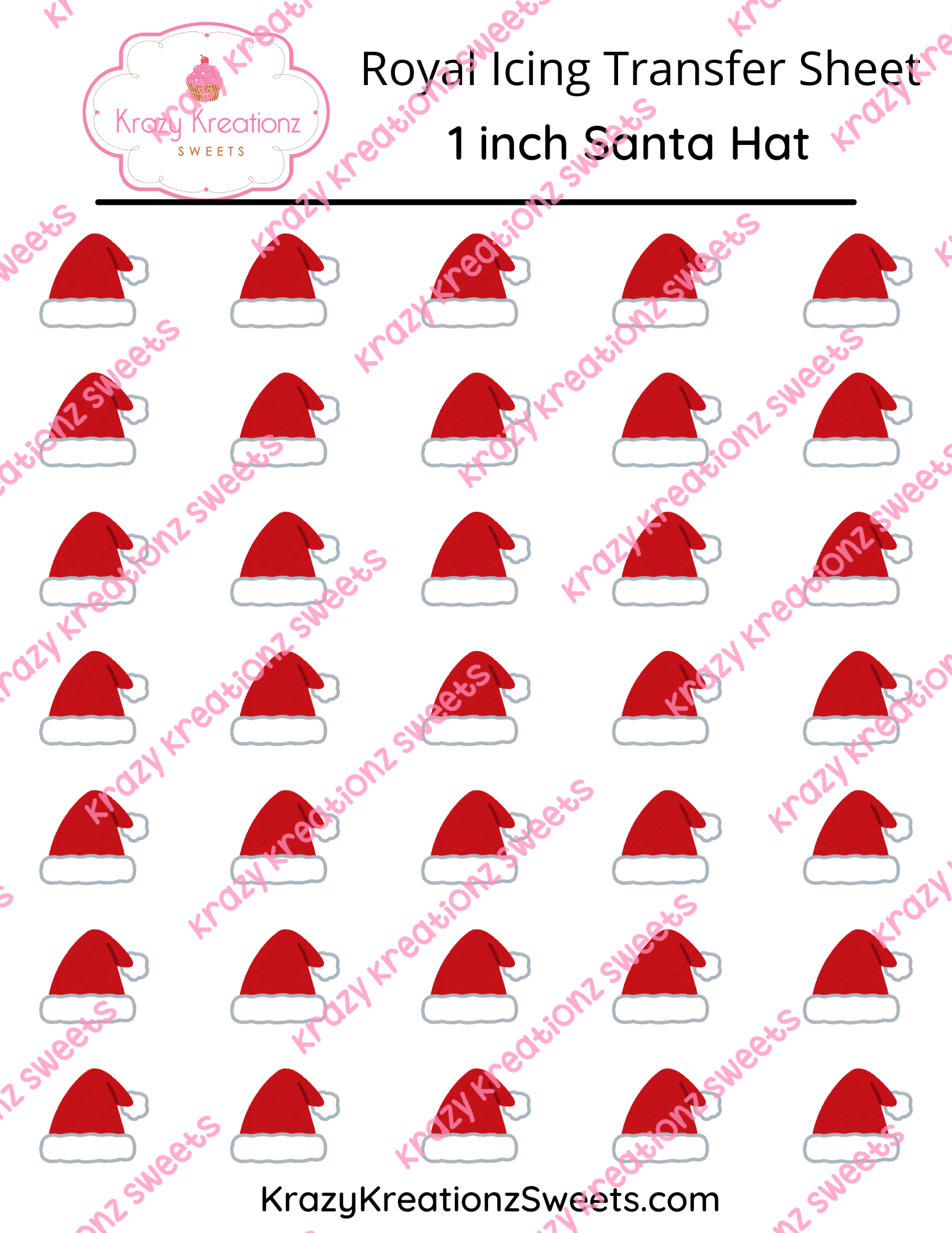 1 inch Santa Hat Royal Icing Transfer