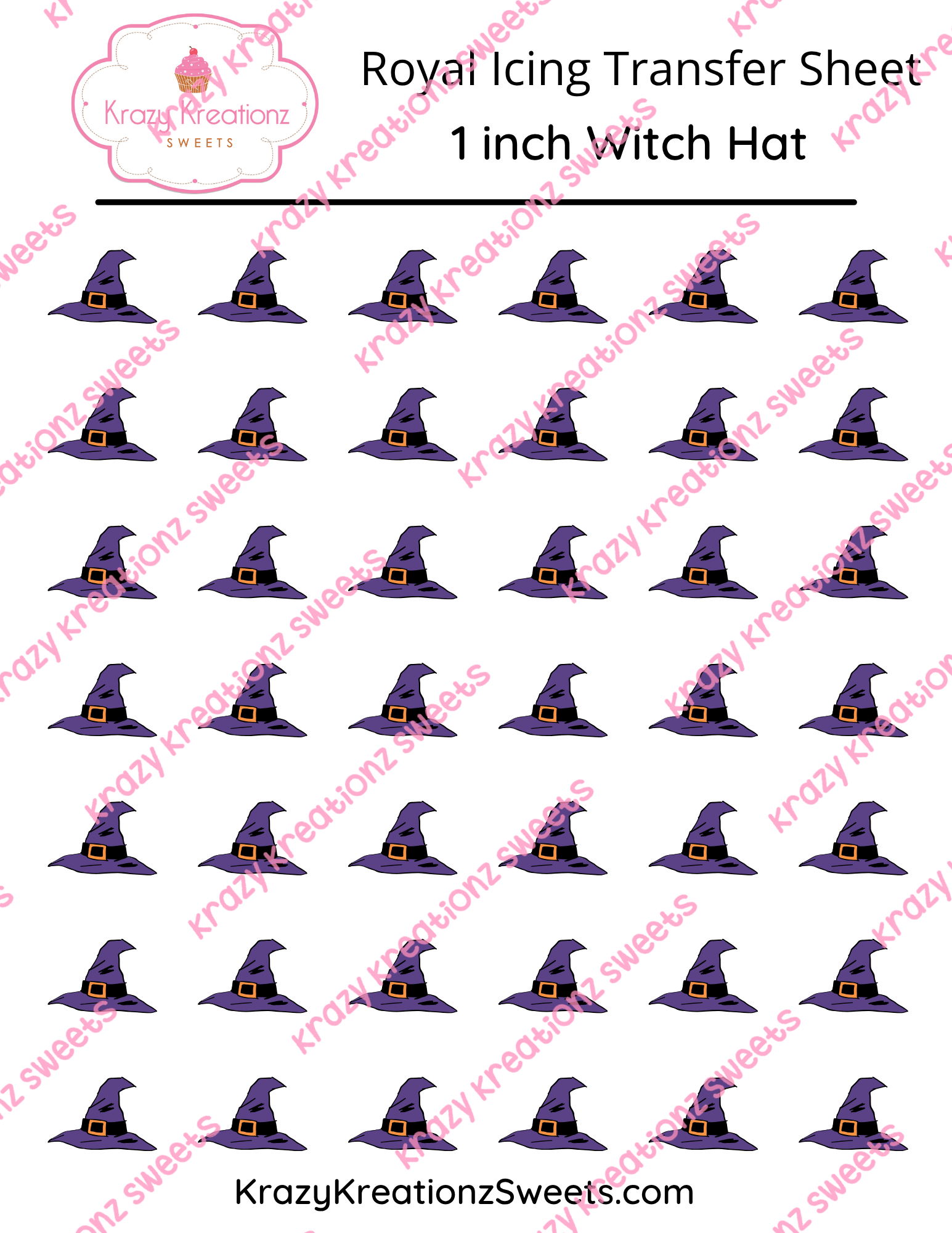 1 inch Witch Hat Royal Icing Transfer