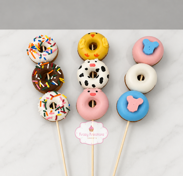Mini Donut Pops | Custom Decorated Mini Donuts on a Stick | Party Treats, Baby Shower, Birthday, Dessert Table