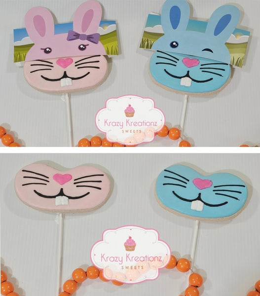Bunny Face Cookie Pops – Decorated Sugar Cookies on Sticks - Easter Basket Treats
