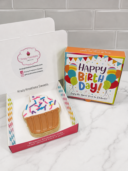 Birthday Cupcake Sugar Cookie Gift Box – Individually Boxed Decorated Cookie
