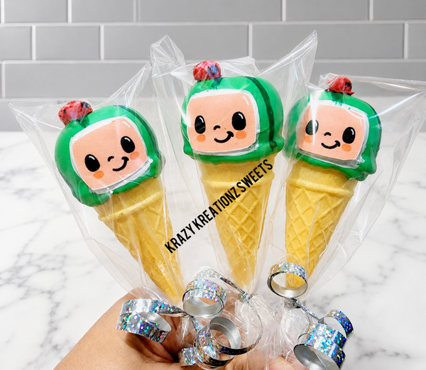 Cocoamelon Inspired Ice Cream Cone Cake Pops – Handcrafted Chocolate Cake Pops | 1 Dozen
