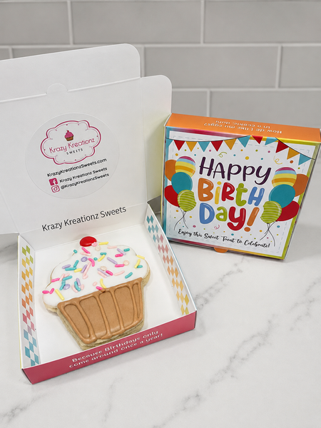 Birthday Cupcake Sugar Cookie Gift Box – Individually Boxed Decorated Cookie