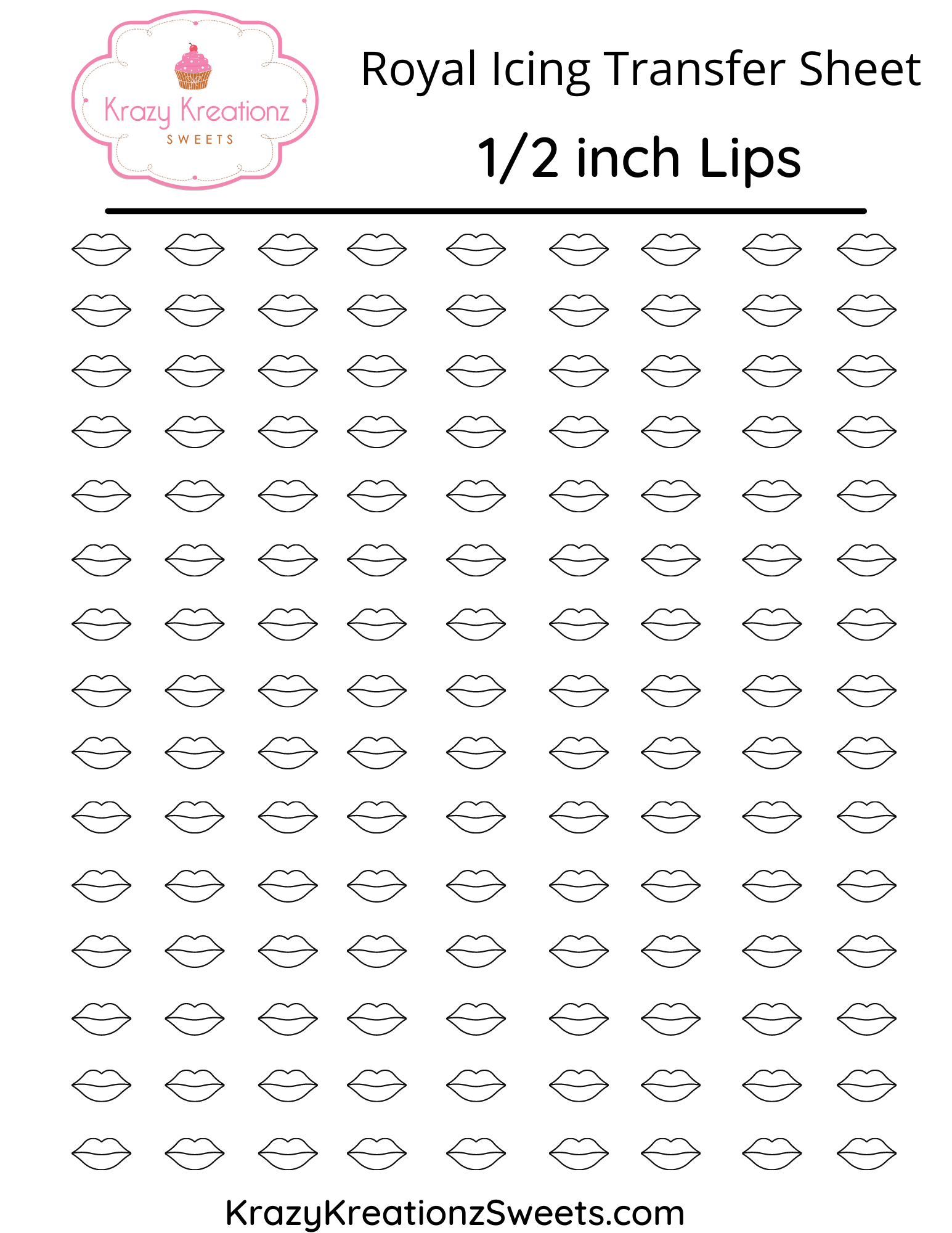 1/2 Inch Lips Royal Icing Transfer Sheet