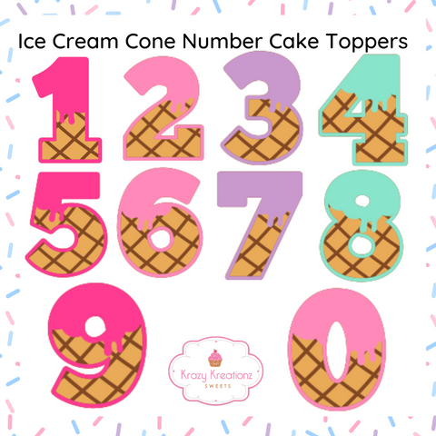 Ice Cream Cone Number Toppers