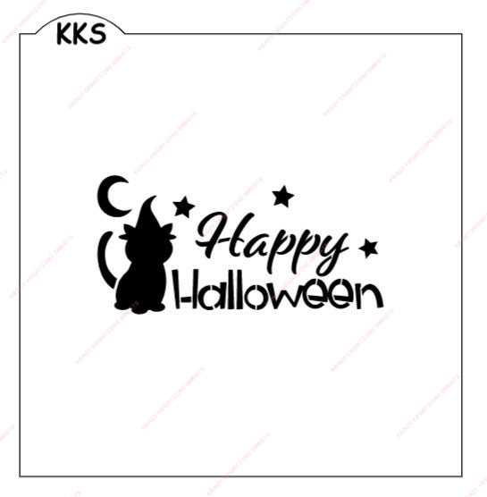 Happy Halloween Cat Silhouette Stencil