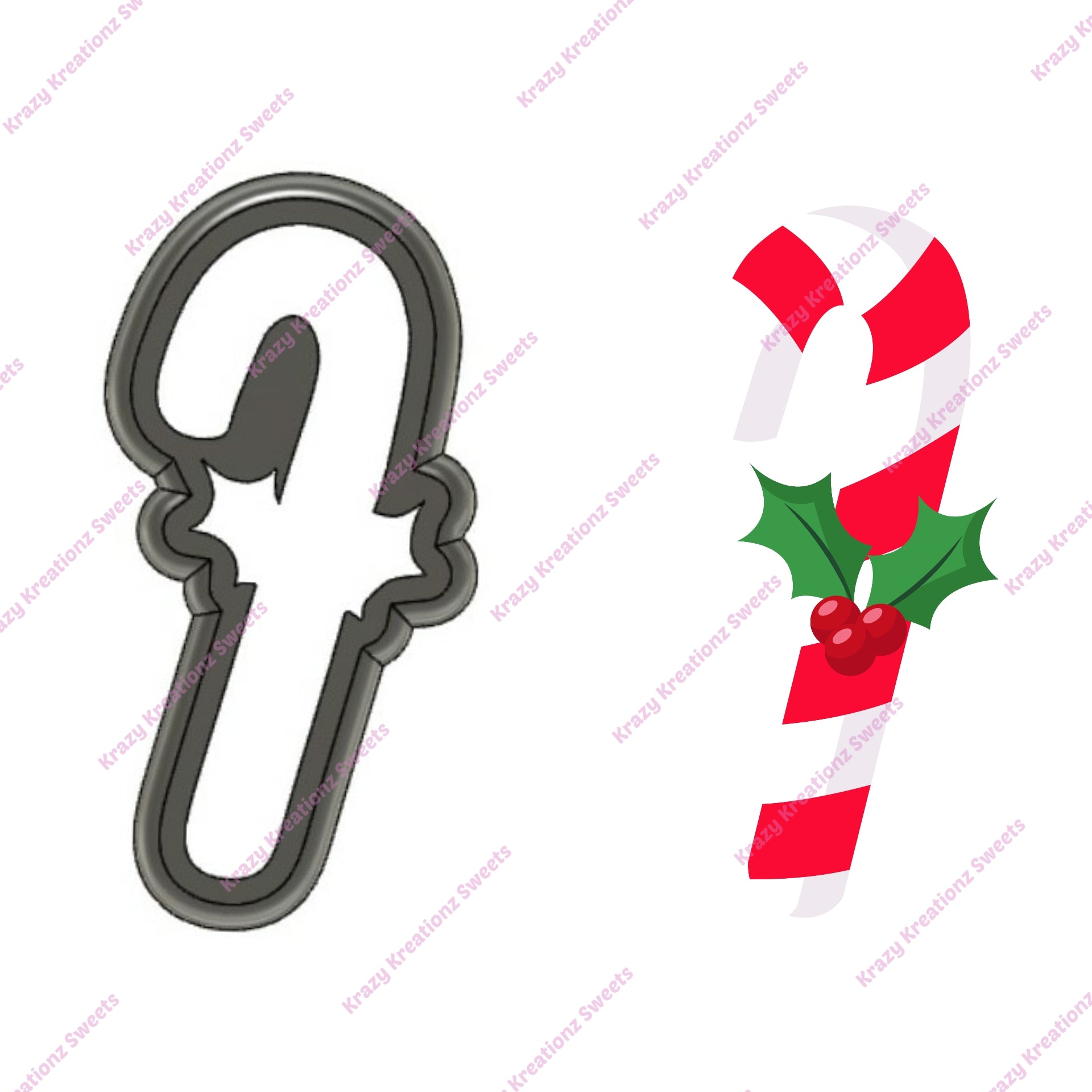 Candy Cane and Holly Cookie Cutter