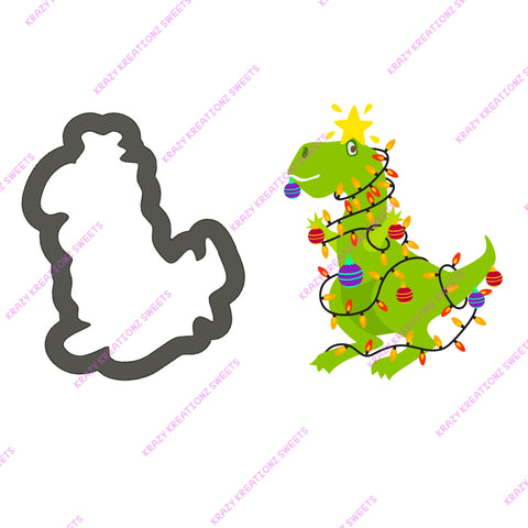 T-Rex Wrapped In Christmas Lights Cookie Cutter