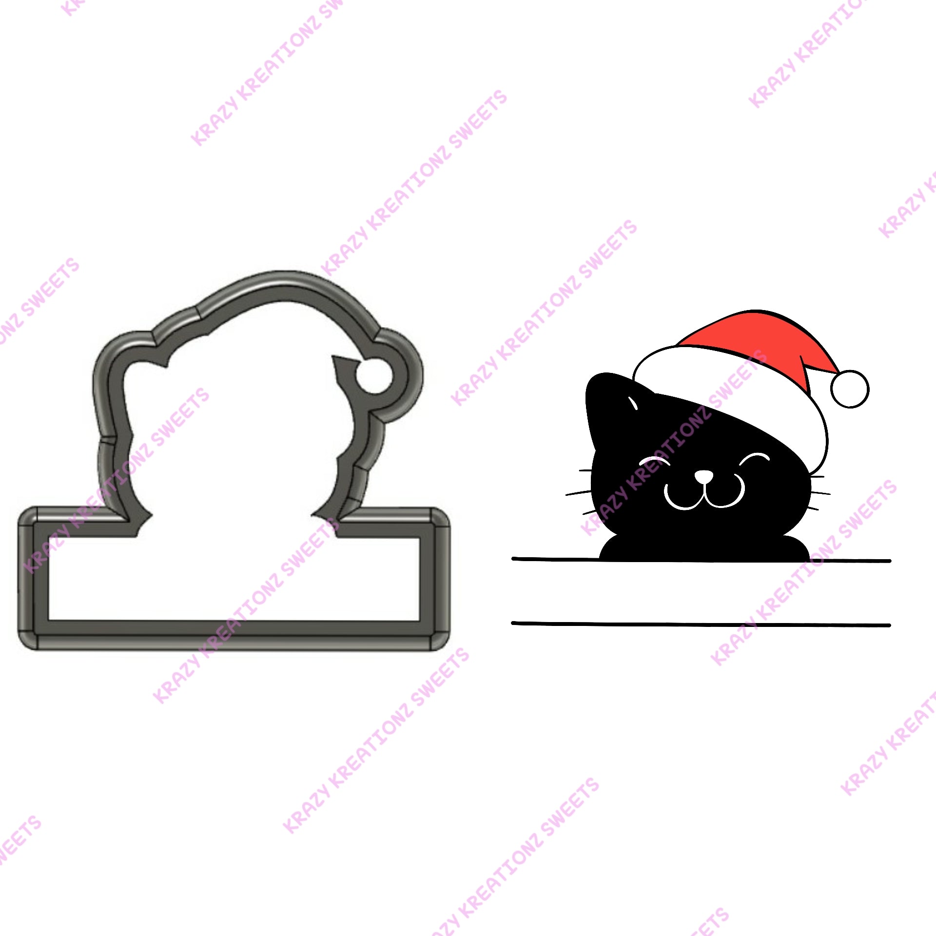 Cat With Santa Hat Plaque Cookie Cutter