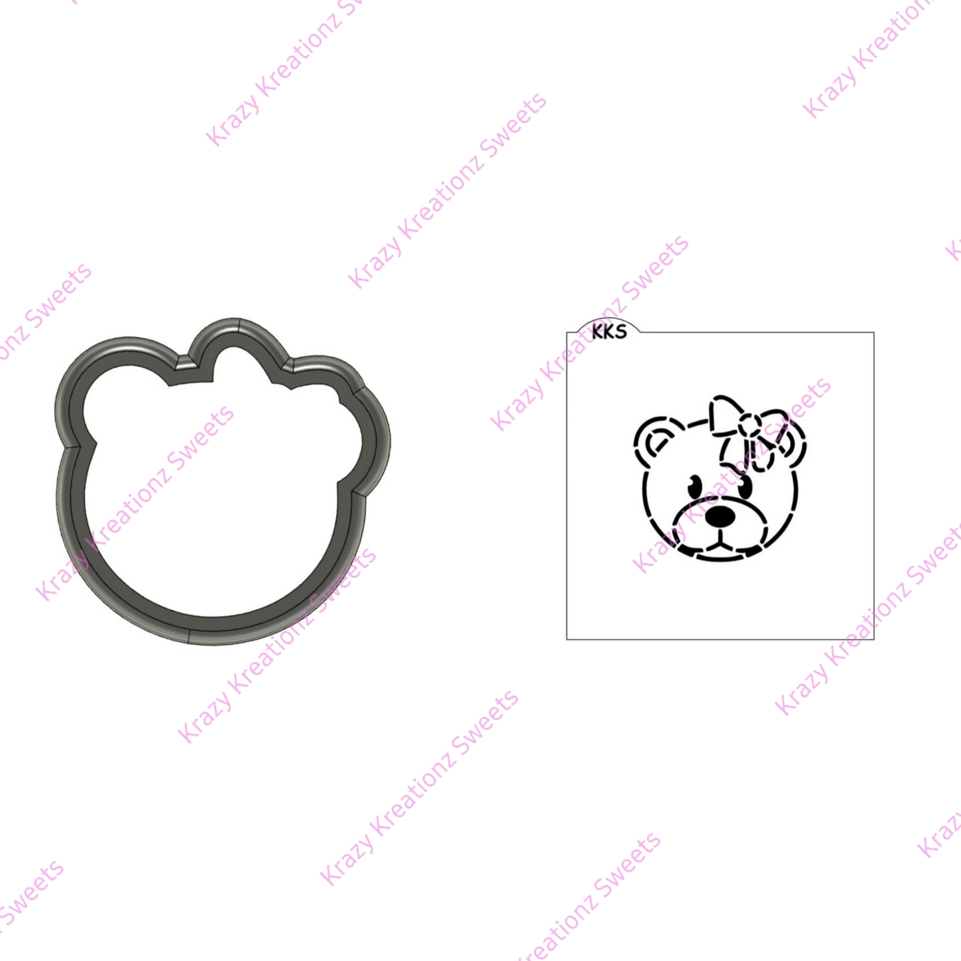Paint Your Own Cookie Girl Bear Head Cookie Cutter & Stencil Set