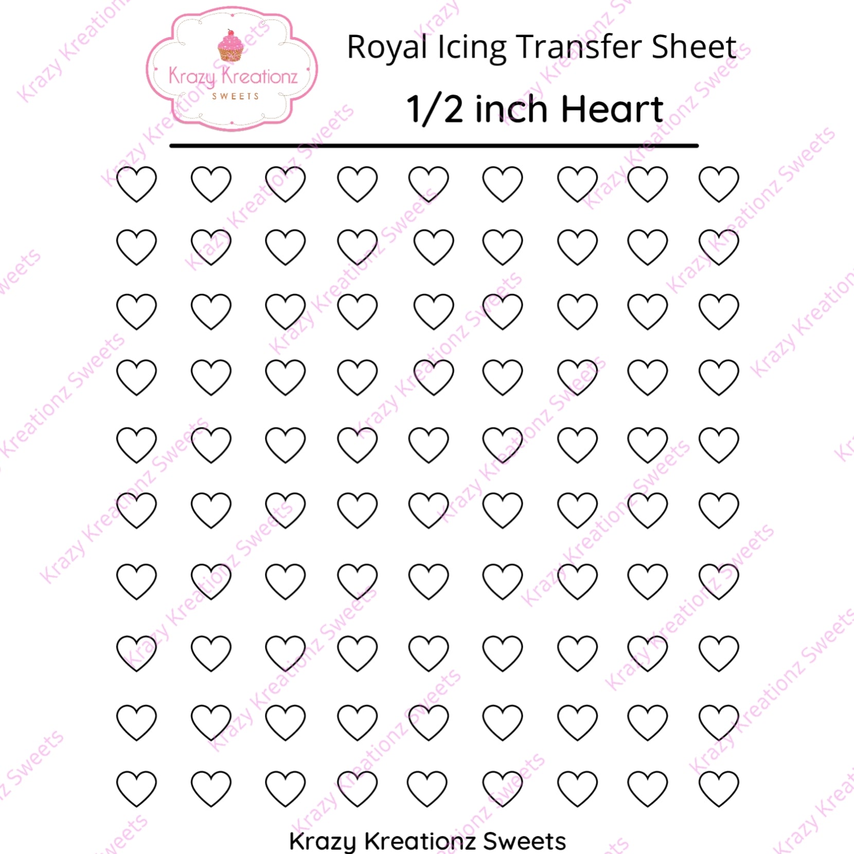 1/2 inch Heart Transfer Sheet