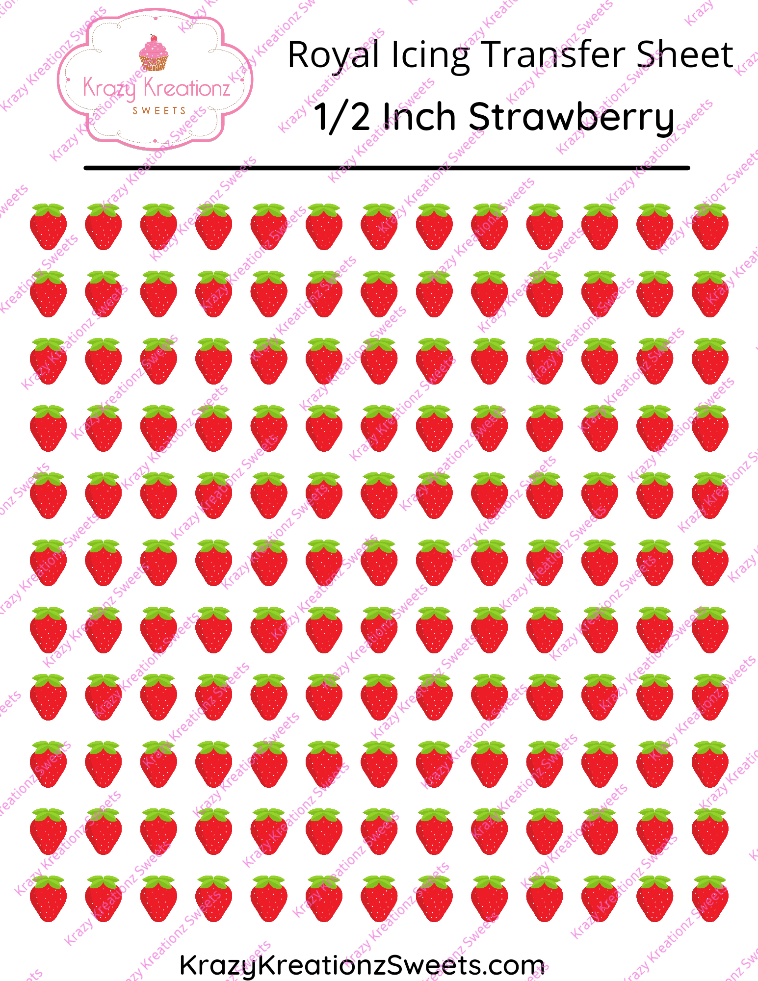 1/2 inch Strawberry Royal Icing Transfer Sheet
