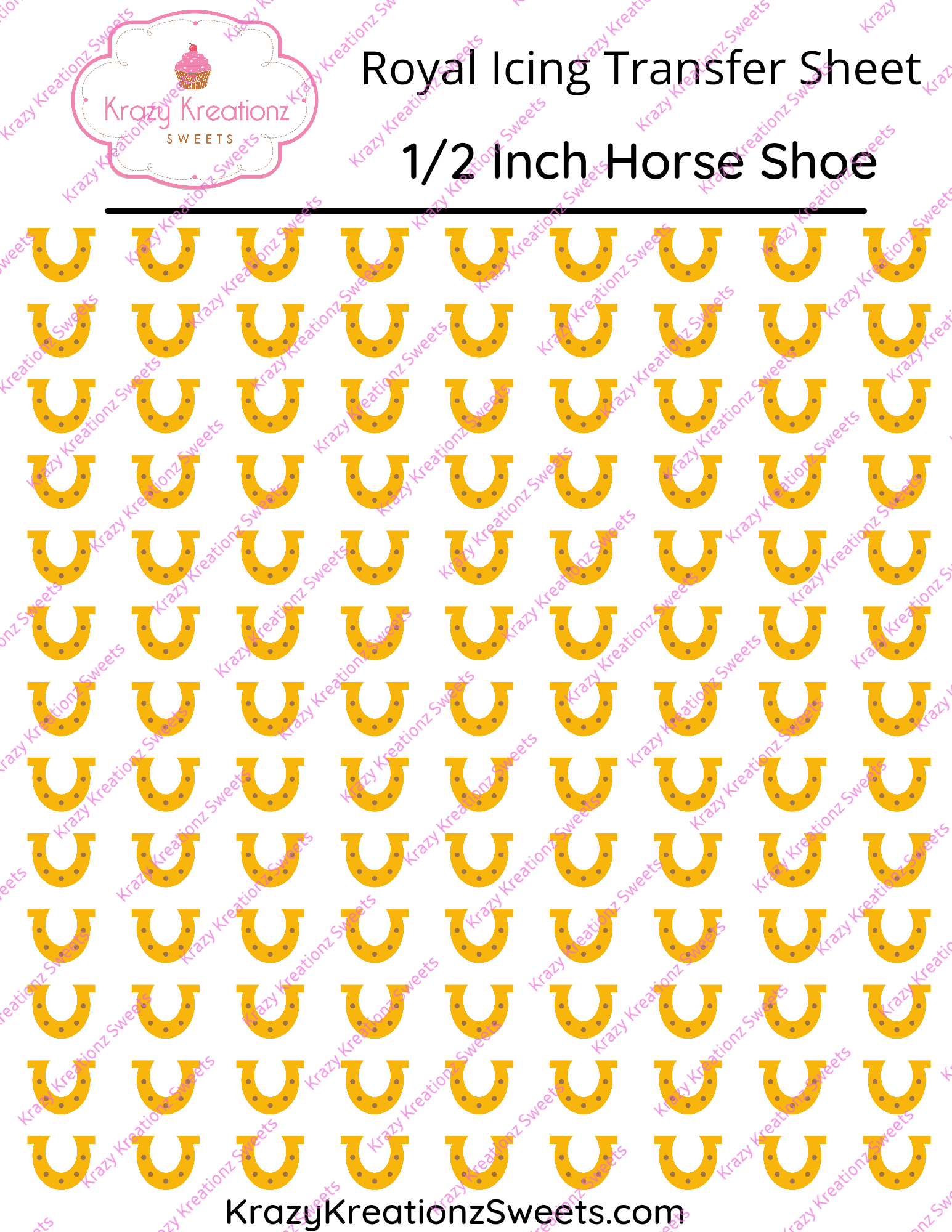 1/2 inch Horse Shoe Royal Icing Transfer Sheet