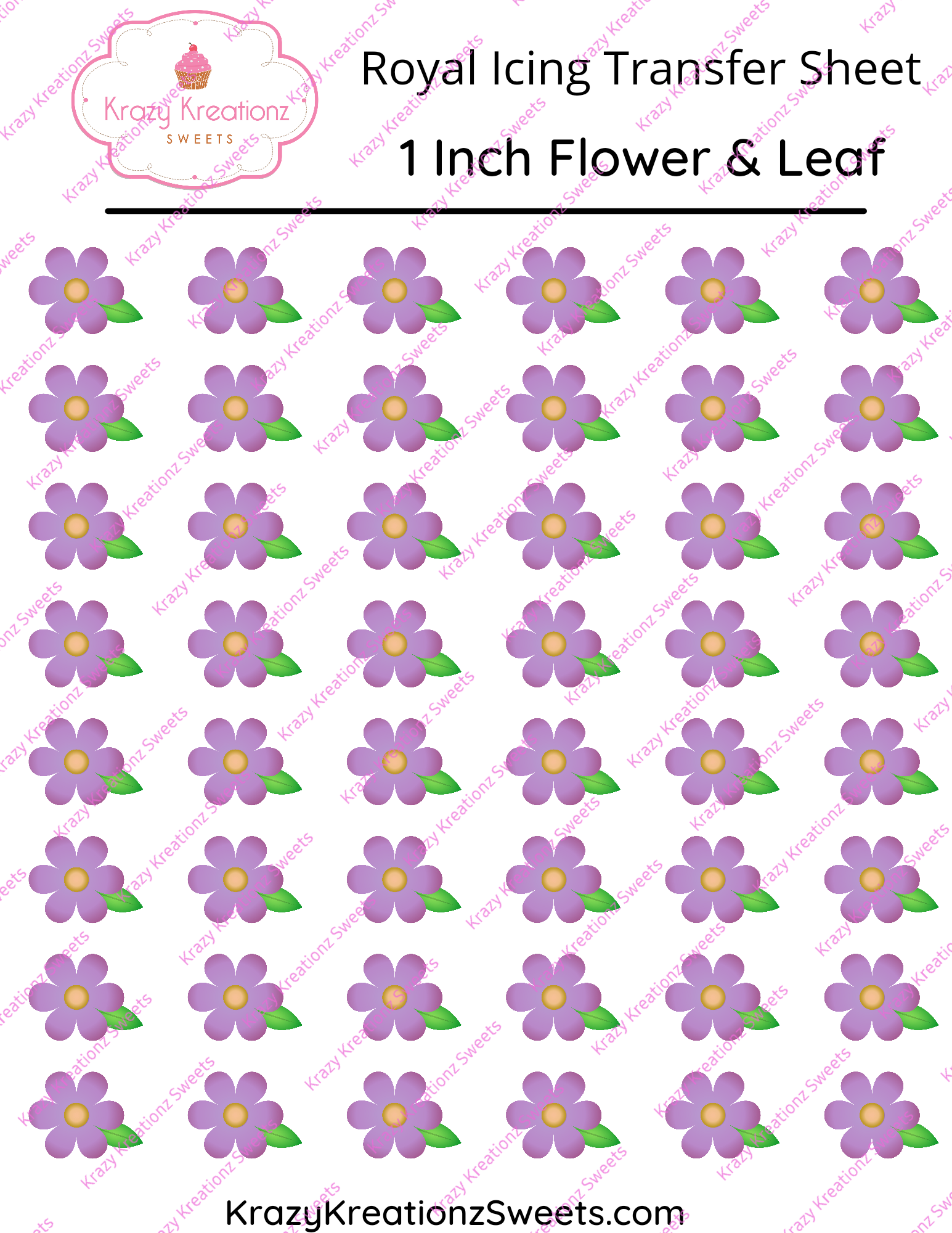 1 inch Flower & Leaf Royal Icing Transfer Sheet