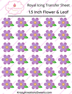 1.5 inch Flower & Leaf Royal Icing Transfer Sheet