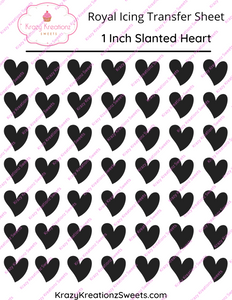 1 inch Slanted Heart Royal Icing Transfer Sheet