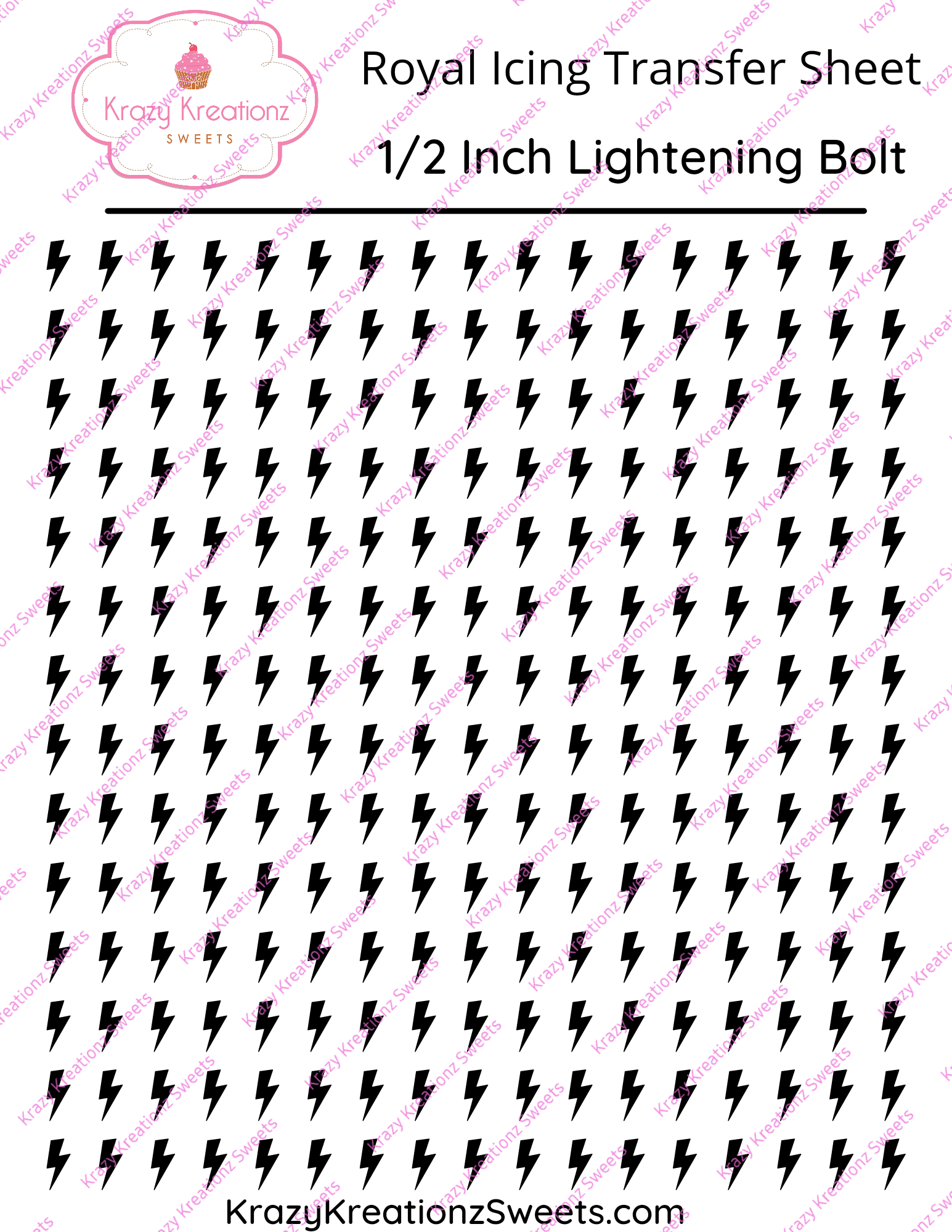 1/2 inch Lightening Bolt Royal Icing Transfer Sheet