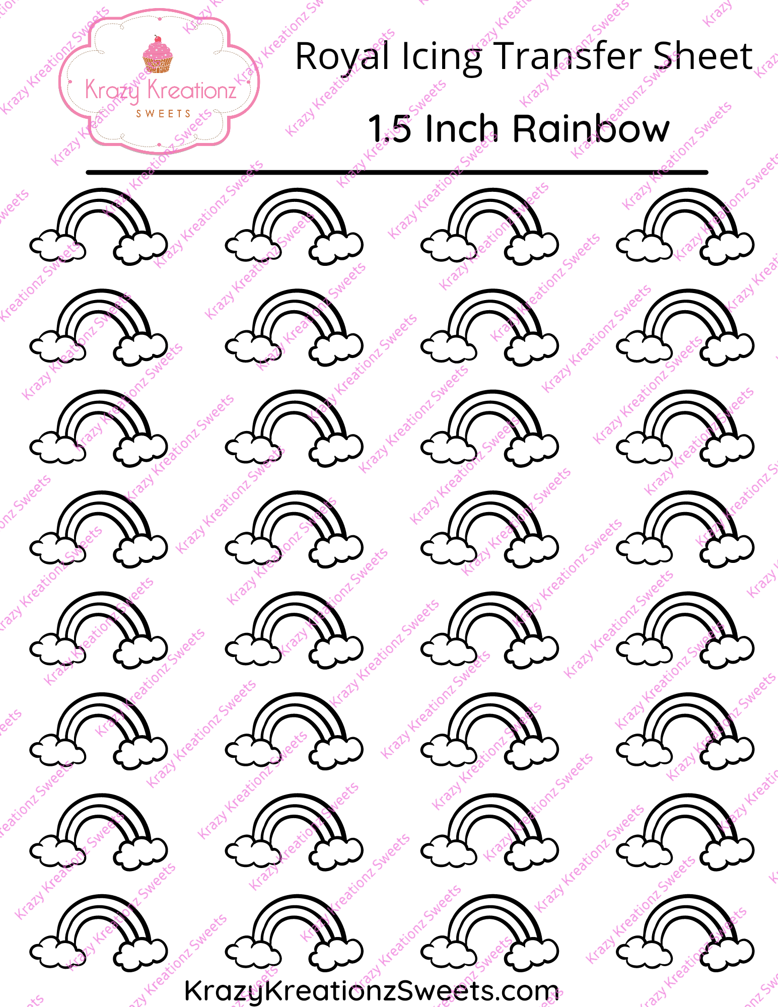 1.5 inch Rainbow Royal Icing Transfer Sheet