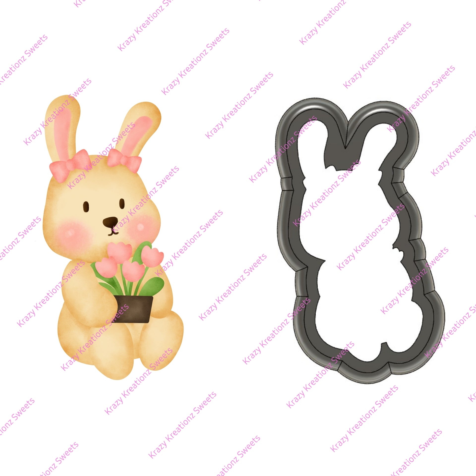 Rabbit Holding Tulips Cookie Cutter