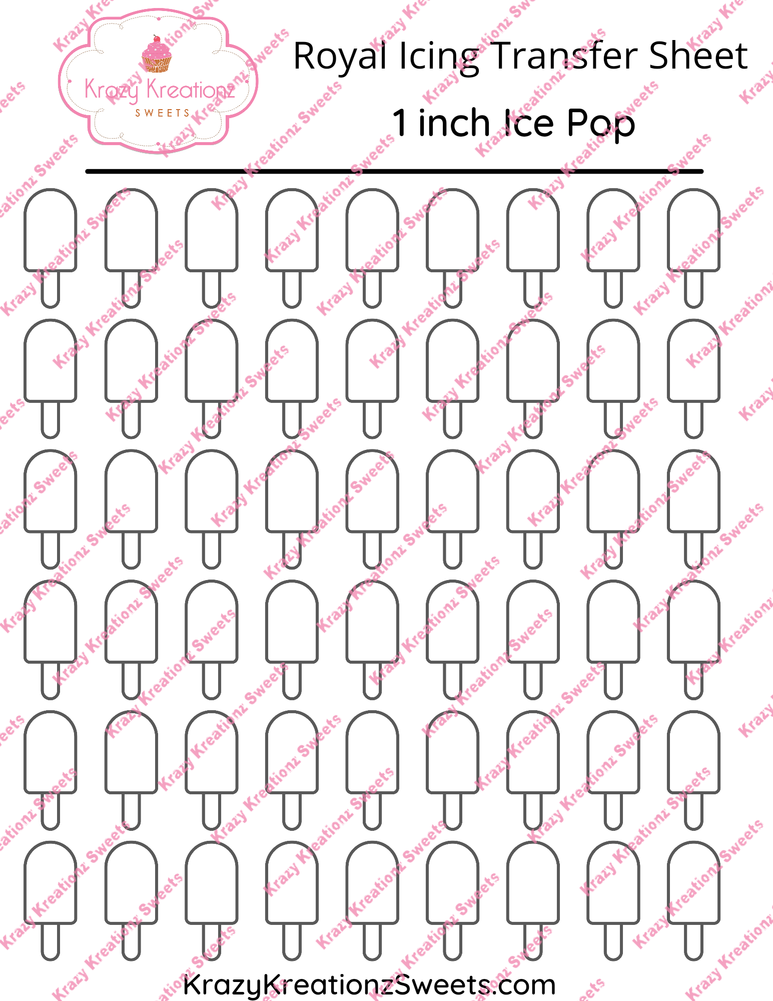 Popsicle - 1 inch - Royal Icing Transfer Sheet
