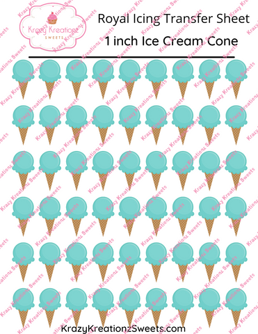 Ice Cream Cone - 1 inch Royal Icing Transfer Sheet