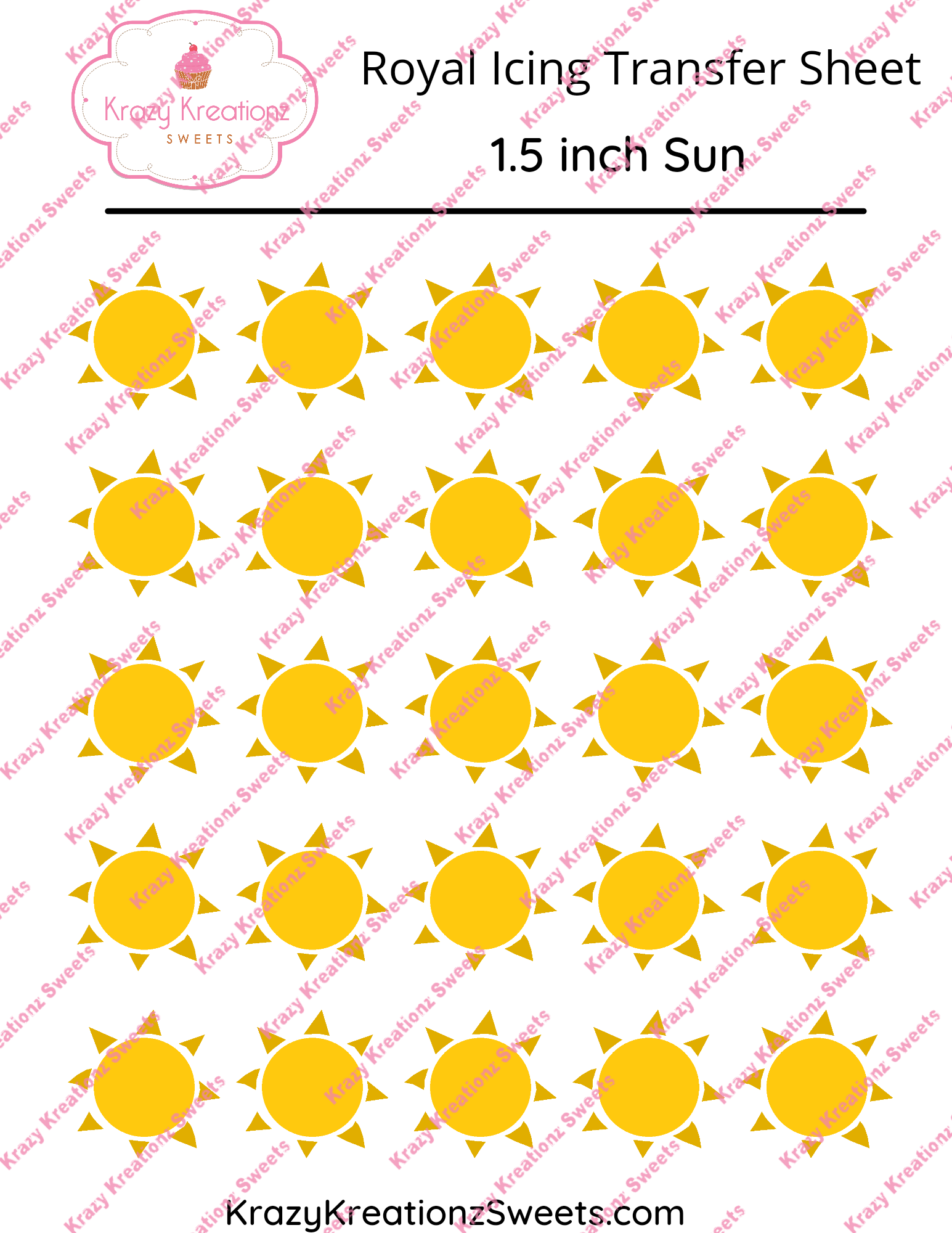 Sun - 1.5 inch Royal Icing Transfer Sheet