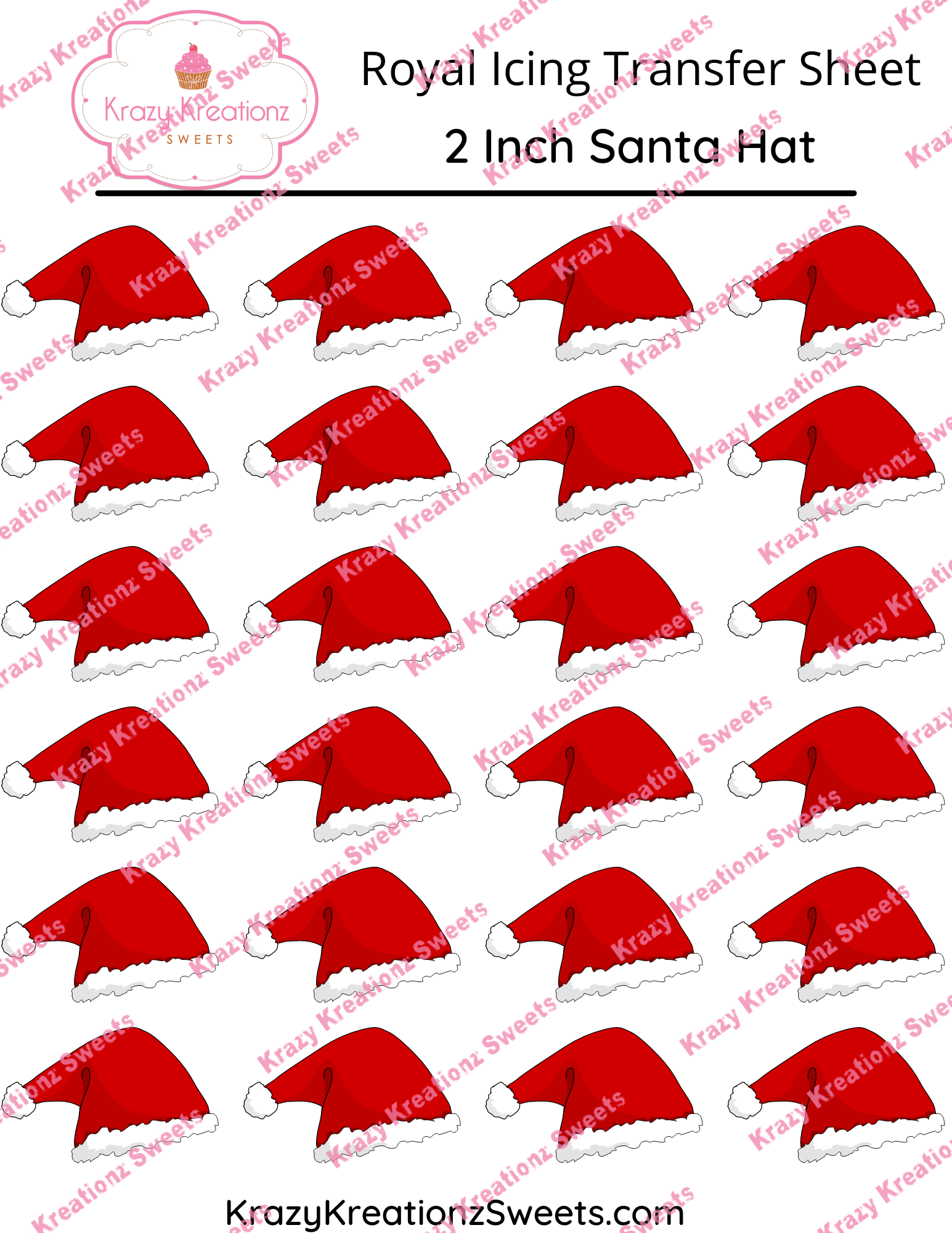 2 inch santa hat transfer sheet