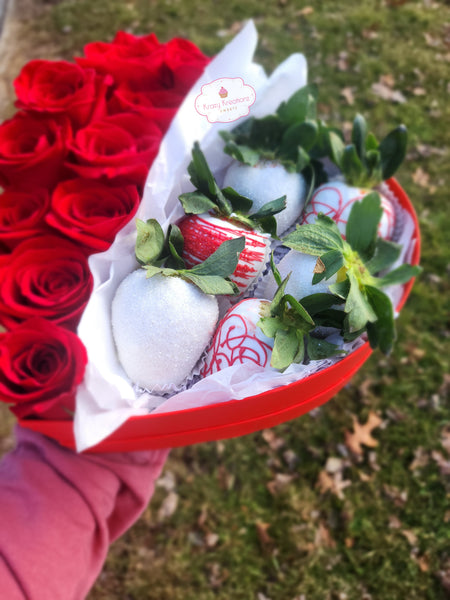 Fresh Roses & Chocolate Covered Strawberry Gift Box