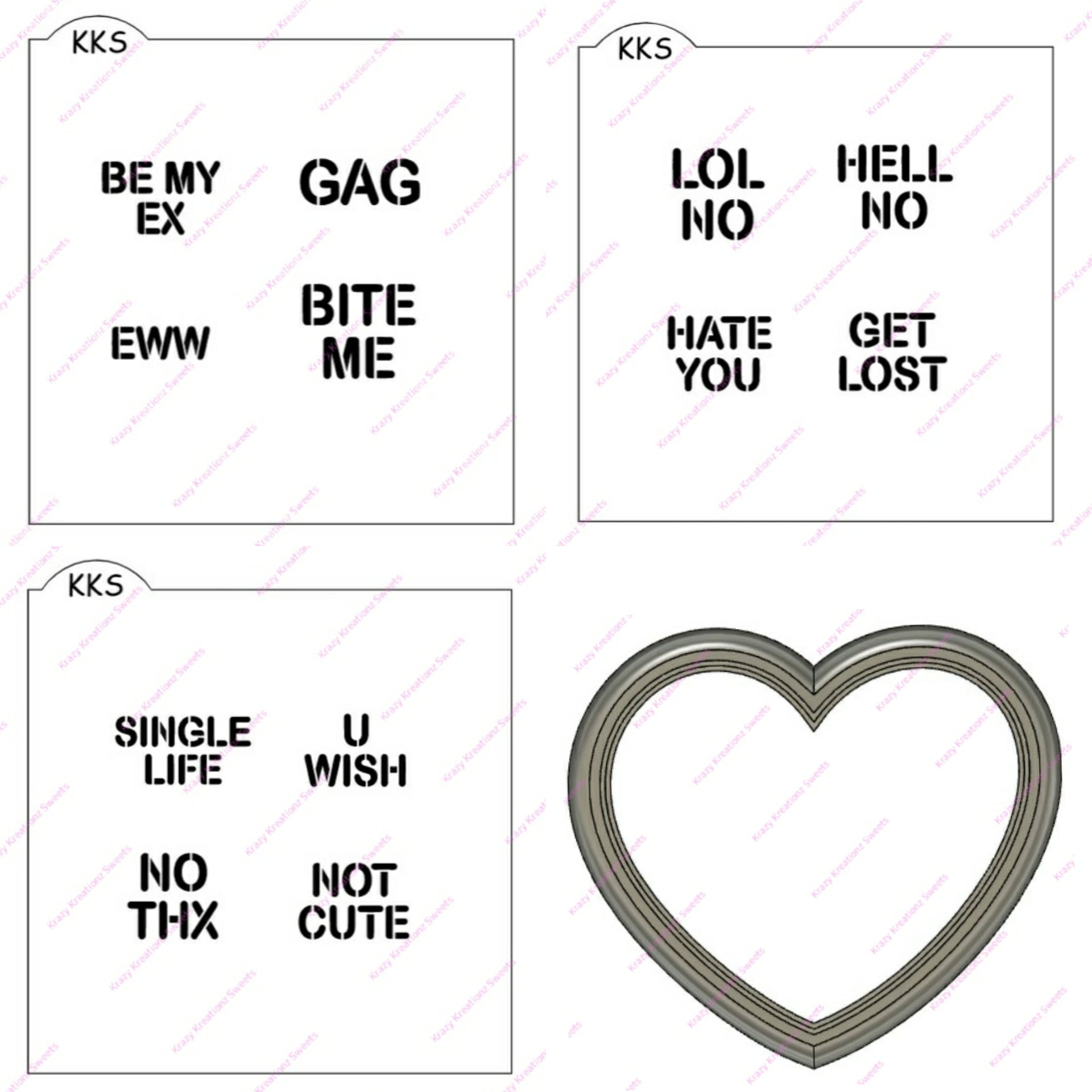 Anti-Valentine's Day Conversation Heart Cookie Cutter & Stencil Set – Krazy Kreationz Sweets anti-valentine-s-day-conversation-heart-cookie-cutter-stencil-set-krazy-kreationz-sweets