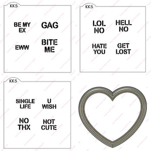Anti-Valentine's Day Conversation Heart Cookie Cutter & Stencil Set